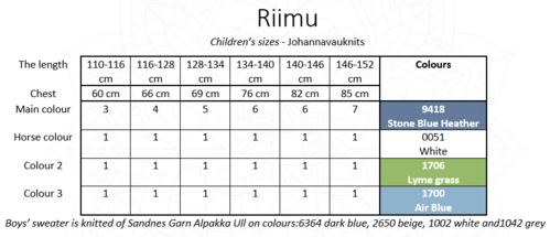 RIIMU children's sizes